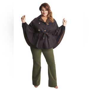 Melissa McCarthy Seven7 Plus Size 1X Reversible Cape Jacket Navy Gold‎ Polka Dot